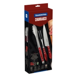 Kit Para Churrasco Em Inox Polywood Com 3 Peças 21198/761 Vermelho Tramontina