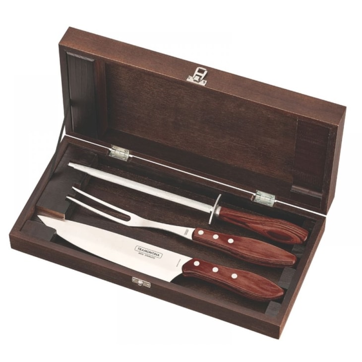 Kit Para Churrasco Em Inox Polywood Com 4 Peças E Estojo De Madeira 21198/764 Vermelho Tramontina