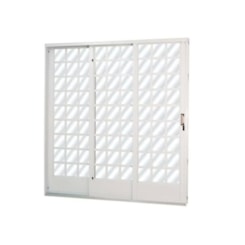 MGM PORTA DE CORRER MINAS SUL ABERTURA ESQUERDA 3F DIV QUADRICULADO VIDRO LISO 215X160X14,5CM AÇO BRANCO