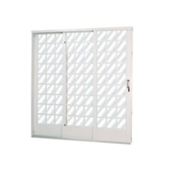 MGM PORTA DE CORRER MINAS SUL ABERTURA ESQUERDA 3F DIV QUADRICULADO VIDRO LISO 215X200X14,5CM AÇO BRANCO