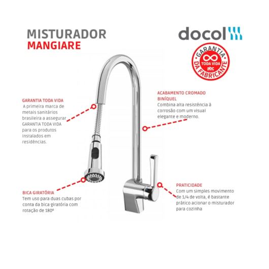 Misturador Monocomando Para Cozinha De Mesa Mangiare Cromada Docol - Imagem principal - da961220-f9b9-4d61-bbdf-0b57d46810db