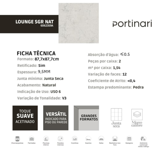 Porcelanato Portinari Lounge Sgr Natural 87,7x87,7cm Retificado - Imagem principal - 580406b0-2d72-4caa-93e9-0e7c04c2b169