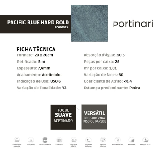 Porcelanato Portinari Pacific Blue Hard 20x20cm Bold - Imagem principal - bf0a37ce-583e-41e8-90c7-362b4e07b487