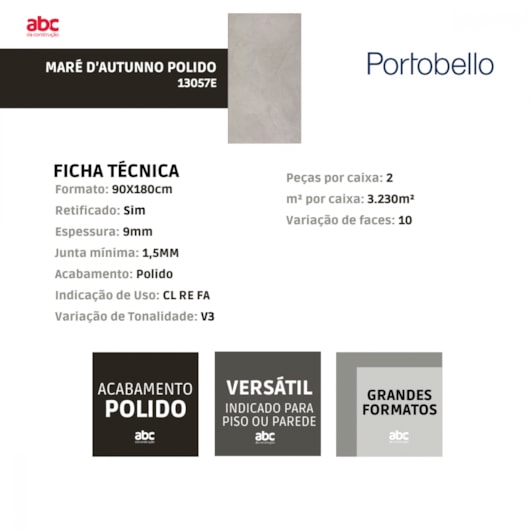 Porcelanato Portobello Maré DAutunno Polido 90x180cm Retificado - Imagem principal - 51d4caa5-354e-4df6-a58a-329ee0fd1396