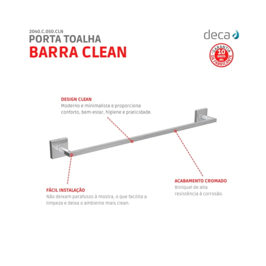 Porta Toalha Barra Clean 50cm 2040 Cromada Deca - Imagem principal - a0478849-8ef8-499d-8a9b-ff894e84674b