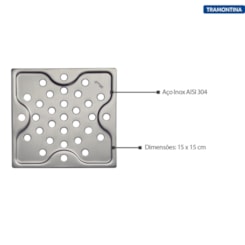 Ralo Quadrado em Aço Inox 15x15cm Tramontina