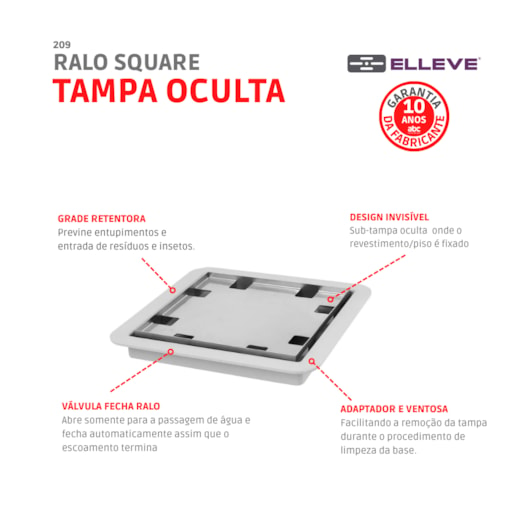 Ralo Square Com Tampa Oculta Linear 15x15cm  - Imagem principal - 77ffa1a7-cb1d-490a-86f0-f72b99e3bfed