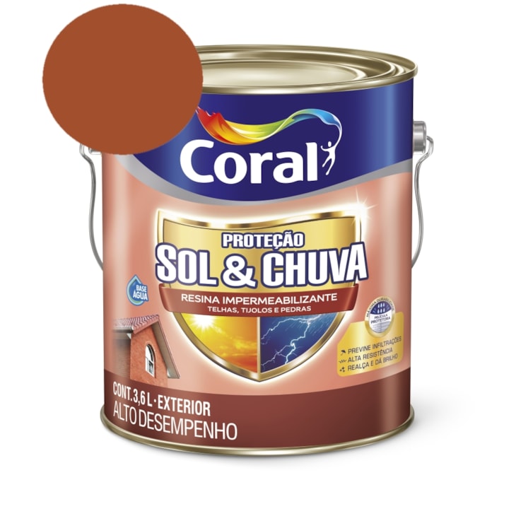 Resina Impermeabilizante Proteção Sol & Chuva Cerâmica Ônix 3,6L Coral