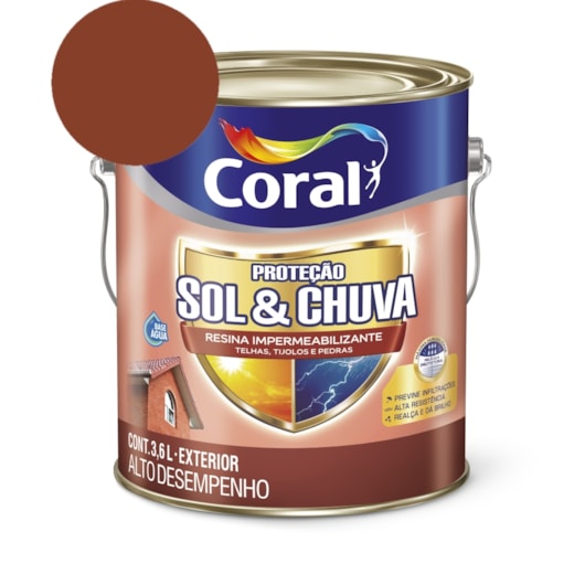 Resina Impermeabilizante Proteção Sol & Chuva Vermelho Óxido 3,6L Coral - Imagem principal - d6516674-6a89-4173-9358-782b1f3ec698