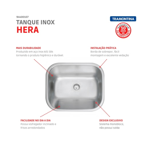 Tanque Em Inox De Encaixe Hera Com Válvula Acetinado Tramontina 34L 50x40cm - Imagem principal - f4a20e46-fcb0-4e71-ae7f-b937c14f5aef