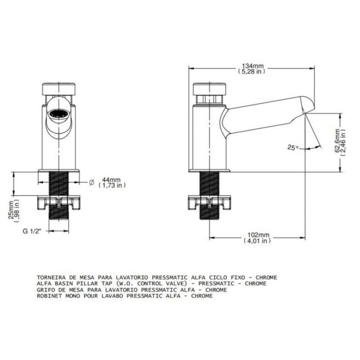 Torneira De Mesa Para Lavatório Automática Temporizada Alfa Pressmatic Bica Baixa Cromada Docol