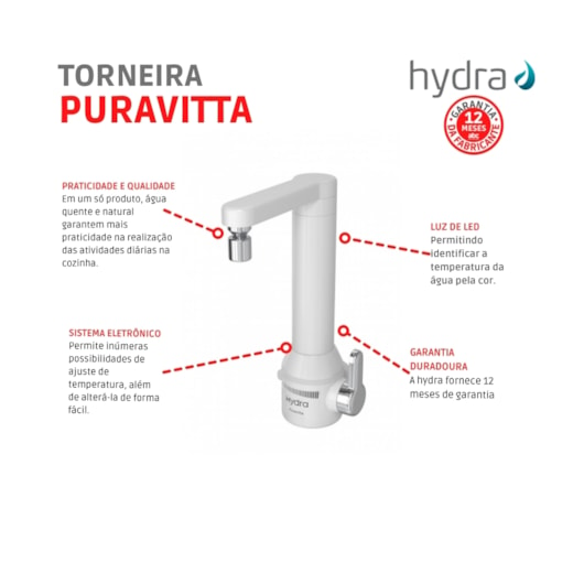 Torneira De Parede Puravitta Branco Hydra 5500W 127V - Imagem principal - 2f70fb60-3de5-4216-a472-95e451202b24