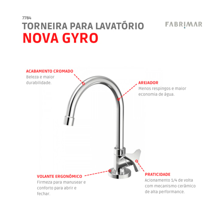 Torneira Para Lavatório De Mesa Bica Alta Nova Gyro Cromado Fabrimar