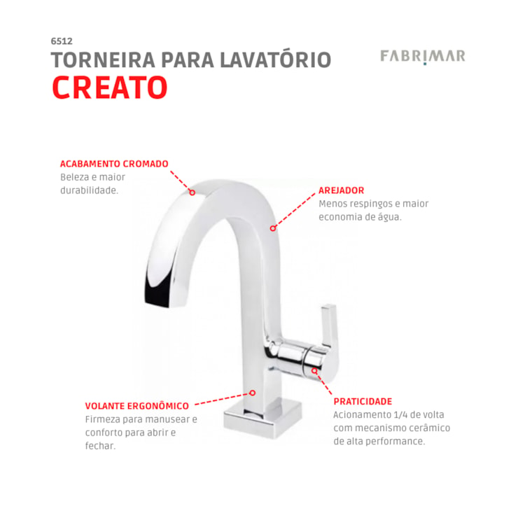 Torneira Para Lavatório De Mesa Cromado Creato Cromado Fabrimar