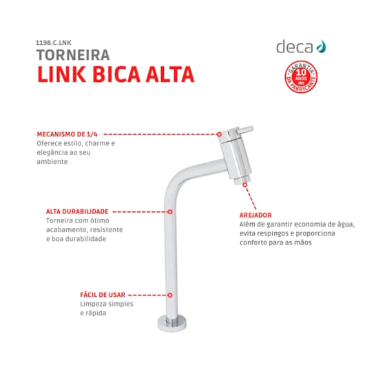 Torneira Para Lavatório De Mesa Link Bica Alta 1198 Cromada Deca - Imagem principal - 0cc129ec-308f-4f22-abcb-f9f61066f73c