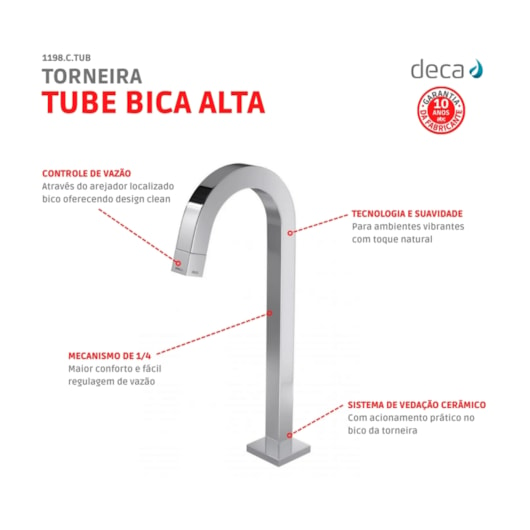 Torneira Para Lavatório De Mesa Tube Bica Alta 1198 Cromada Deca - Imagem principal - 6247ddf8-985a-4dff-a7d6-c1ef0bd2fb0a