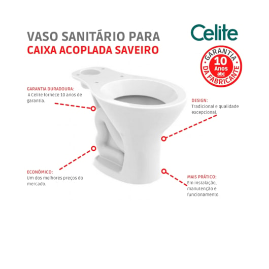 Vaso Sanitário Para Caixa Acoplada Saveiro Branco Celite - Imagem principal - 665c72fb-3ec0-4e2a-b97b-1dcee954bf6c