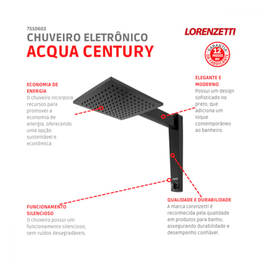 Chuveiro Eletrônico Acqua Century PRETO 127V 5500W Lorenzetti - Imagem principal - 2a80dd3a-ec00-4d6b-a62c-c73841ca4d1a