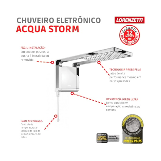 Chuveiro Eletrônico Acqua Storm Ultra 127v 5500w Branco/cromado Lorenzetti - Imagem principal - 02abb5f8-1325-47de-ab9c-573924de1684