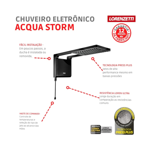 Chuveiro Eletrônico Acqua Storm Ultra 127v 5500w Preto Lorenzetti - Imagem principal - 085726e2-bda7-47d9-8fd1-14c99ded0853