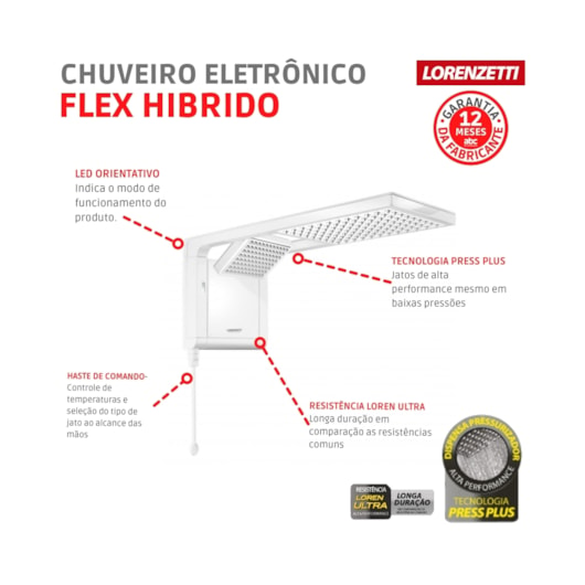 Chuveiro Eletrônico Flex Hibrido Acqua Duo Ultra 127v 5500w Branco Lorenzetti - Imagem principal - 7a9ff355-aa57-47f2-b306-b9cf3eefab9b