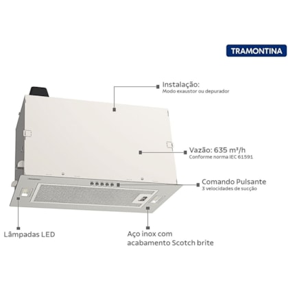 Coifa de Embutir Incasso 51 em Aço Inox com Acabamento Scotch Brite 51cm 220V Tramontina