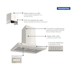 Coifa de Ilha Dritta Isla Silent Pro 90 220V em Aço Inox Tramontina