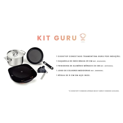 Cooktop por Indução Portátil Conectado Guru 220V + Medidores, Régua, Caçarola e Frigideira Tramontina