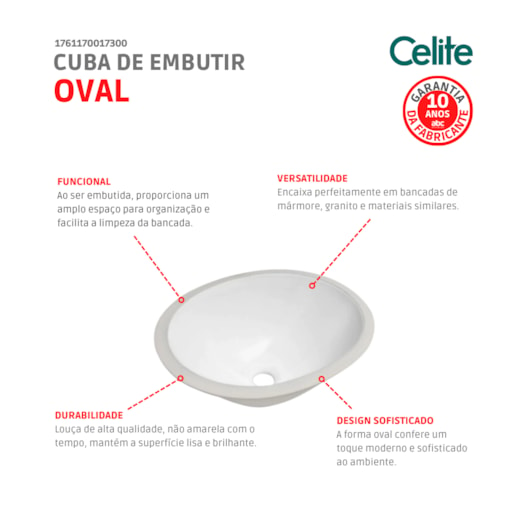 Cuba De Embutir Oval 49x32cm Branco Celite - Imagem principal - 20b1a69b-c810-484b-8fdf-8abbac819ba8