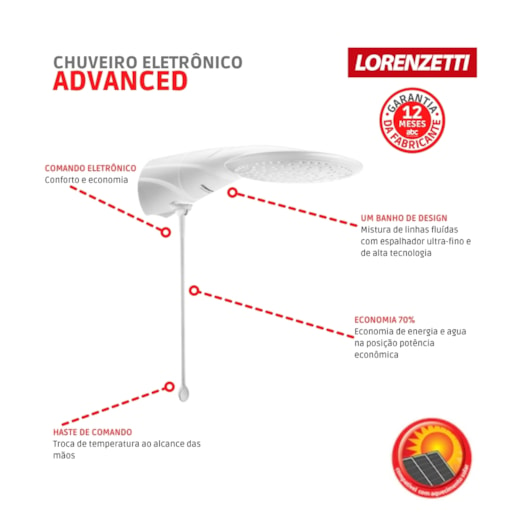 Ducha Elétrica Advanced Branco Lorenzetti 127v 5500w - Imagem principal - 1947437b-2760-4e27-af8e-d80a013056f6