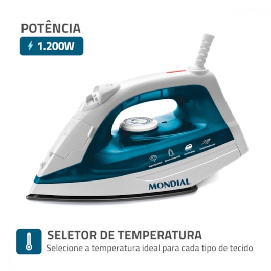 Ferro A Vapor F32 Branco E Azul Mondial 127V 1200W - Imagem principal - de665f95-43d8-471d-bf41-06bff781df21