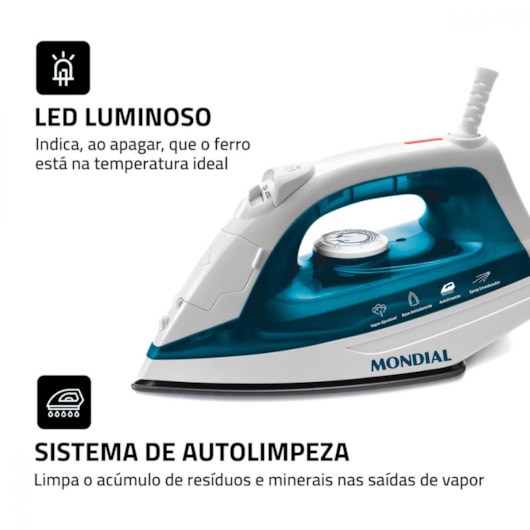 Ferro A Vapor F32 Branco E Azul Mondial 127V 1200W - Imagem principal - 1dfd845c-17af-42cb-9549-ff373a6e0e7f