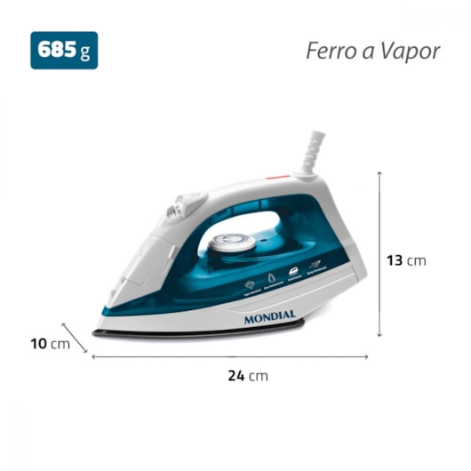 Ferro A Vapor F32 Branco E Azul Mondial 127V 1200W - Imagem principal - d2300c8d-bc95-451d-9e3f-7a99a2762a2b