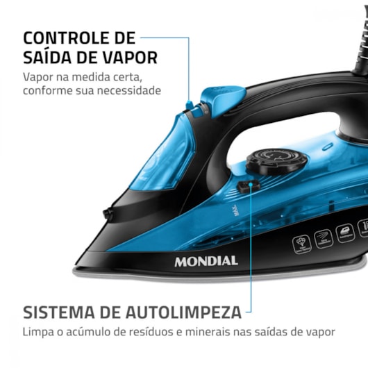 Ferro A Vapor F53 Preto E Azul Mondial 127V 1200W - Imagem principal - 42be0167-1977-4753-9b56-04d7fe7034fe