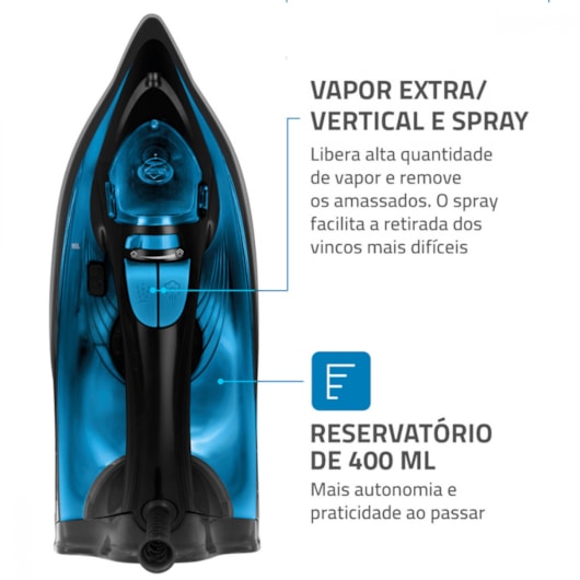 Ferro A Vapor F53 Preto E Azul Mondial 127V 1200W - Imagem principal - bccd209e-8bf0-4258-ace0-8a23e6da36dd