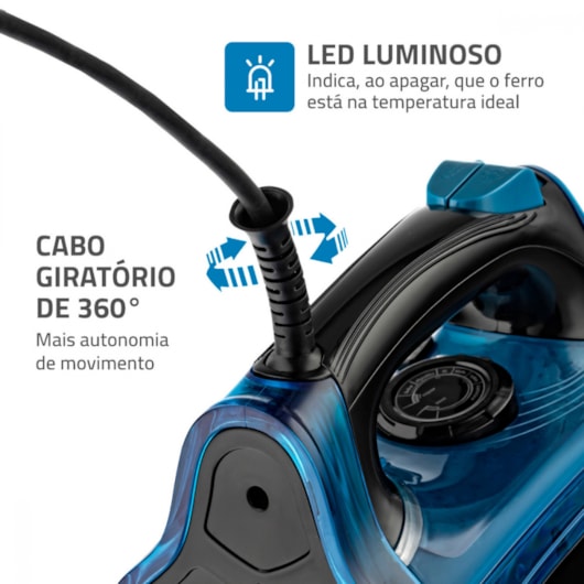 Ferro A Vapor F53 Preto E Azul Mondial 127V 1200W - Imagem principal - c31289ef-1bed-40ad-9d14-7479c549e681