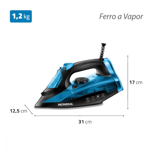 Ferro A Vapor F53 Preto E Azul Mondial 127V 1200W - Imagem principal - bb71ed57-a791-4e1c-bee1-2eb6ae53c5c6