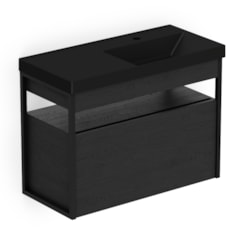 Gabinete Com Gaveta E Lavatório Flow Black Matte Celite 80x38cm