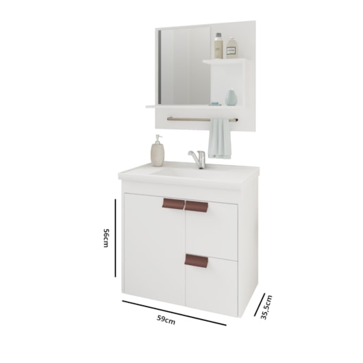 Gabinete Para Banheiro Com Lavatório E Espelho Tulipa Branco MGM Móveis 59cm - Imagem principal - 1ed8164c-ba52-458e-a11c-73bf38832e59