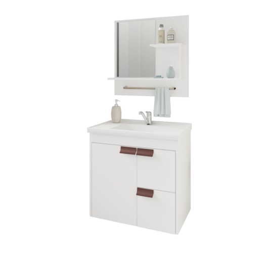 Gabinete Para Banheiro Com Lavatório E Espelho Tulipa Branco MGM Móveis 59cm - Imagem principal - b2b3ba08-b839-4b86-aac3-3fd875356595