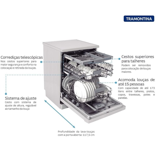 Lava-Louças Inox 15 Serviços com 8 Programas e 6 Funções 220V Tramontina S15X 60 - Imagem principal - 9b31f505-6674-42e6-8e28-1c930b40075c