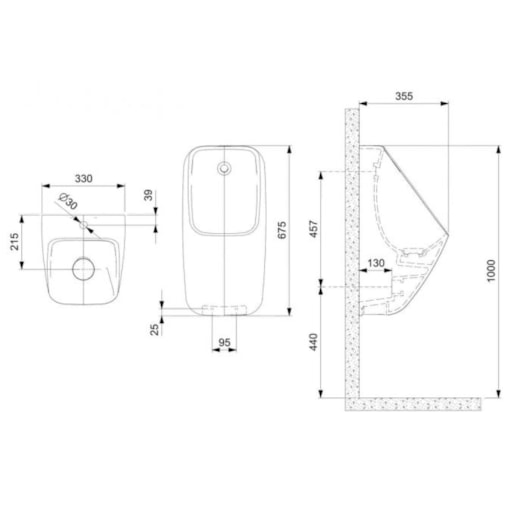 Mictório Rimless Entrada Traseira Proton Square Branco Roca - Imagem principal - 95fc3982-2d98-430f-b6a0-62abdcf5d6ac