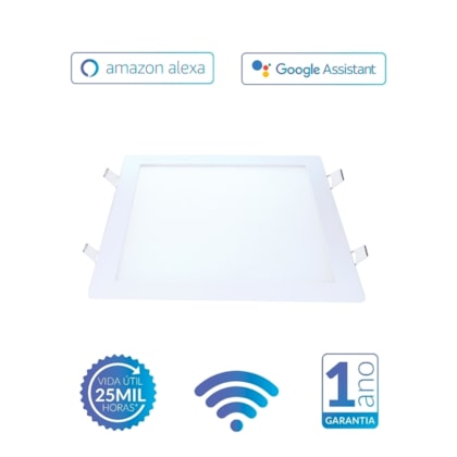 Painel Pop LED Plafon Inteligente de Embutir Smart Wi-Fi NEO 24W Quadrado 30cm Luz Dimerizavel Amarela-Branca Bivolt Avant