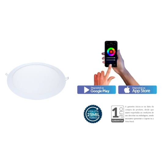 Painel Pop LED Plafon Inteligente de Embutir Smart Wi-Fi NEO 24W Redondo 30cm Luz Dimerizavel Amarela-Branca Bivolt Avant - Imagem principal - 4a92e4a1-0ca2-4dc0-95c9-ac50975ae72b