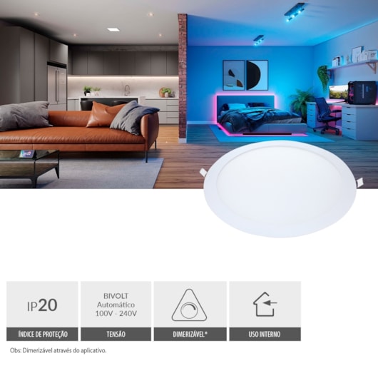 Painel Pop LED Plafon Inteligente de Embutir Smart Wi-Fi NEO 24W Redondo 30cm Luz Dimerizavel Amarela-Branca Bivolt Avant - Imagem principal - 2c4e9ec3-0a12-457e-b8c8-d55cb4a17e87