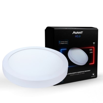 Painel Pop LED Plafon Inteligente de Sobrepor Smart Wi-Fi NEO 24W Redondo 30cm Luz Dimerizavel Amarela-Branca Bivolt Avant