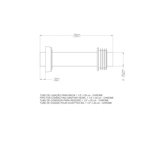 Tubo De Ligação Para Vaso Sanitário 20cm Cromado Docol - Imagem principal - 5d306548-d743-47ab-8a26-b2afc38ccc03