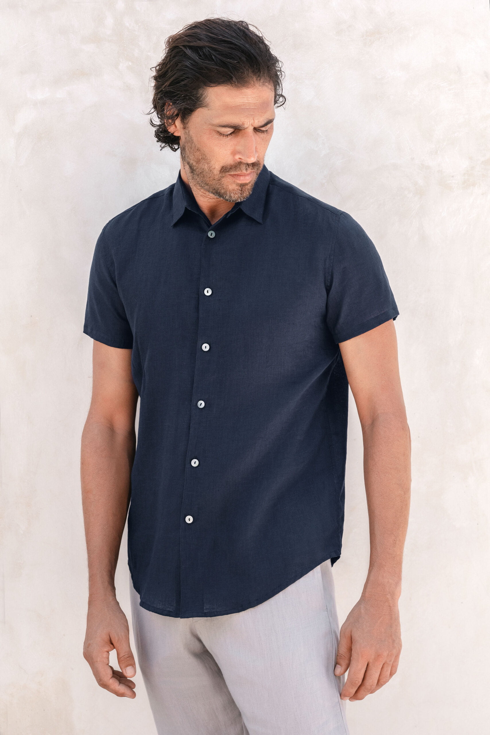 Men short sleeve linen shirt