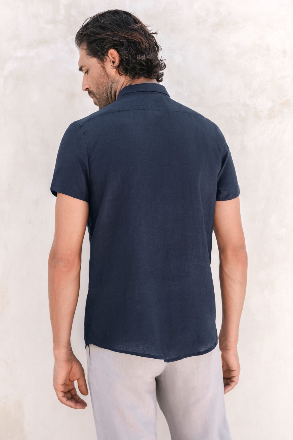 Men short sleeve linen shirt