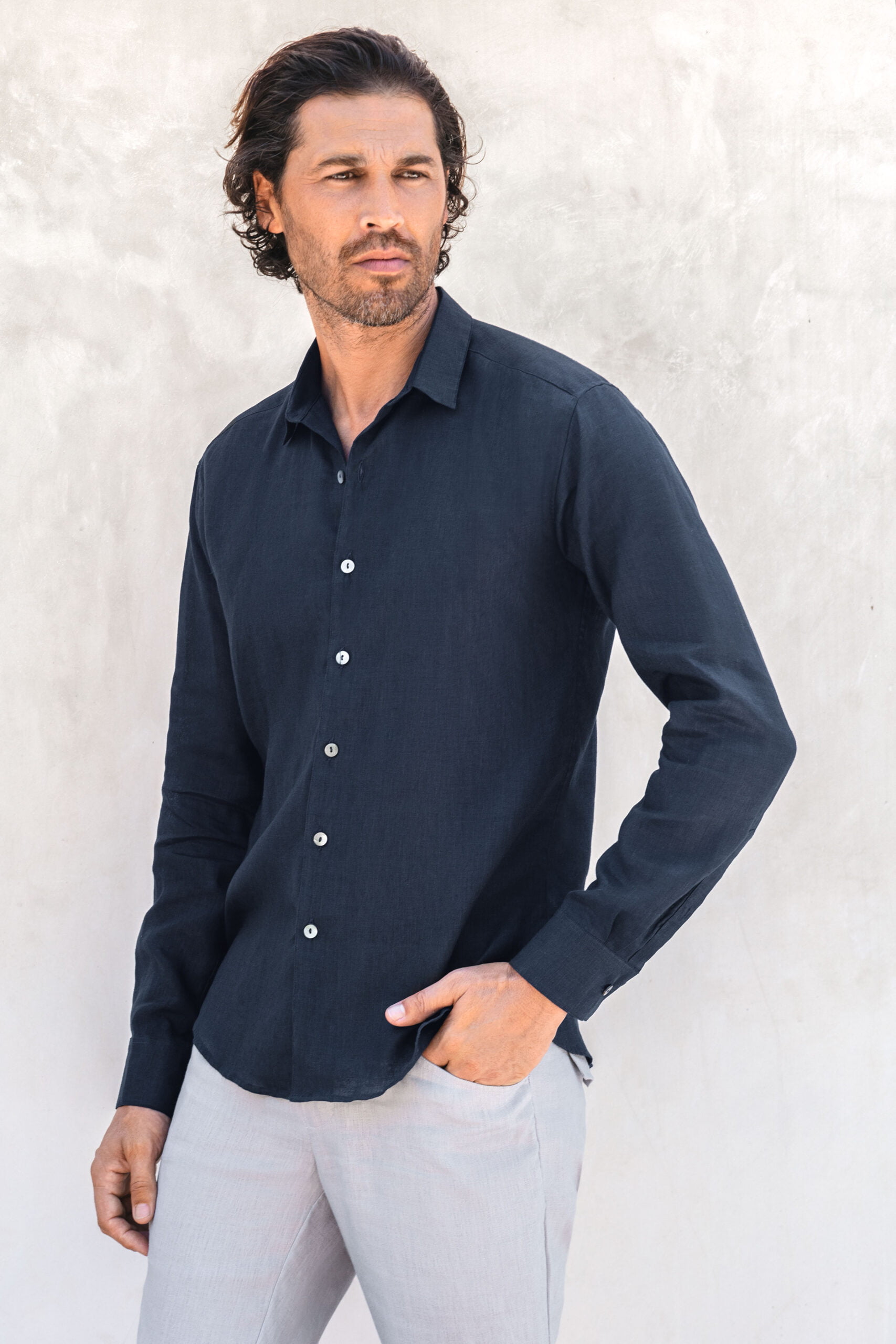 Men bottom down linen shirt